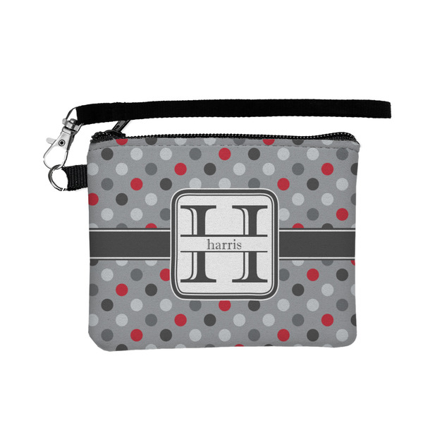 Custom Red & Gray Polka Dots Wristlet ID Case w/ Name and Initial
