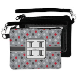 Red & Gray Polka Dots Wristlet ID Case w/ Name and Initial