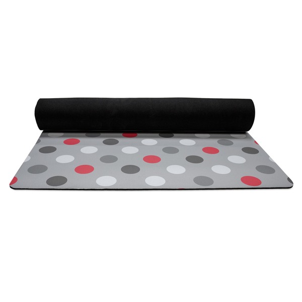 Red & Gray Polka Dots Yoga Mat Rolled up Black Rubber Backing