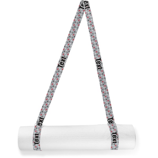 Custom Red & Gray Polka Dots Yoga Mat Strap (Personalized)