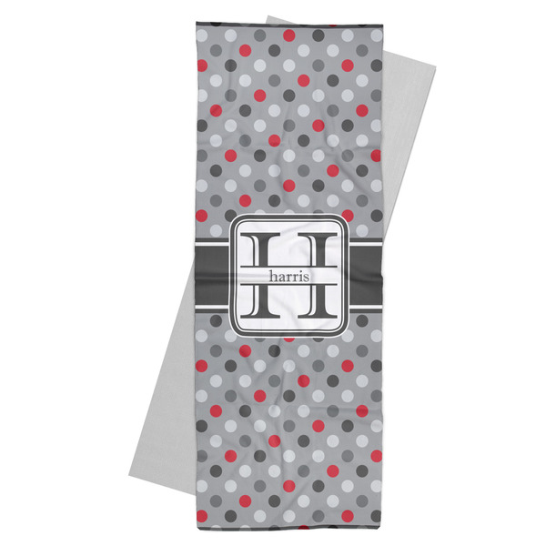 Custom Red & Gray Polka Dots Yoga Mat Towel (Personalized)