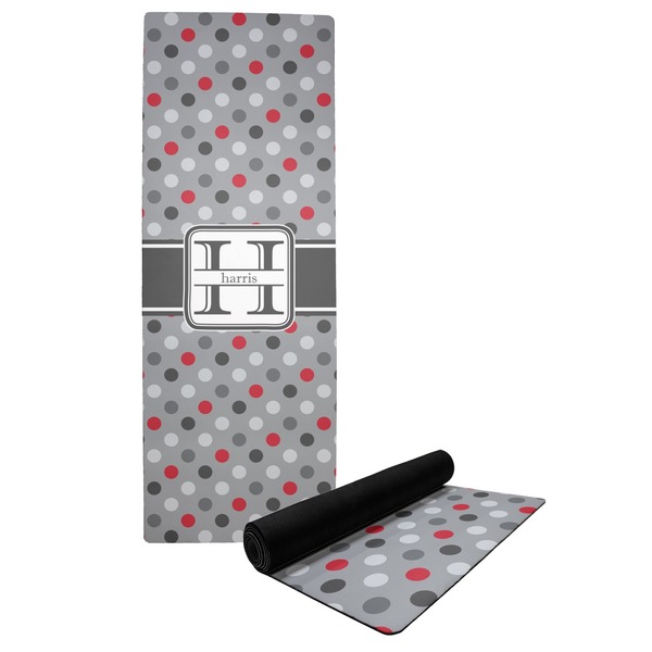 Custom Red & Gray Polka Dots Yoga Mat (Personalized)