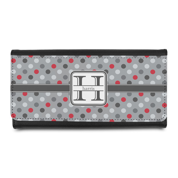 Custom Red & Gray Polka Dots Leatherette Ladies Wallet (Personalized)