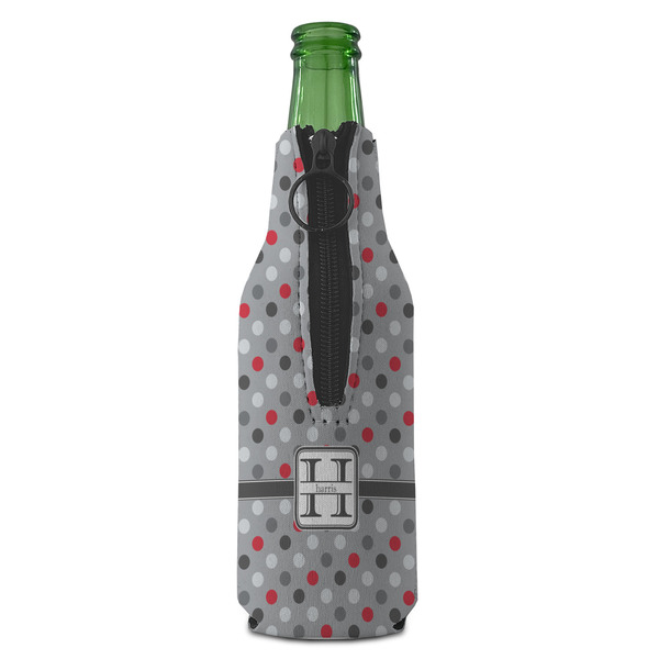 Red & Gray Polka Dots Zipper Bottle Cooler - BACK (bottle)