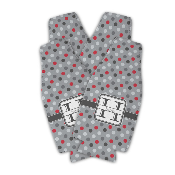 Red & Gray Polka Dots Zipper Bottle Cooler - Set of 4 - PARENT MAIN (flat)