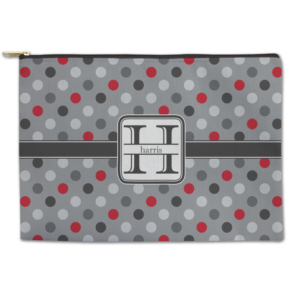 Custom Red & Gray Polka Dots Zipper Pouch (Personalized)