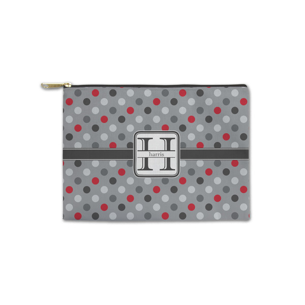 Custom Red & Gray Polka Dots Zipper Pouch - Small - 8.5"x6" (Personalized)