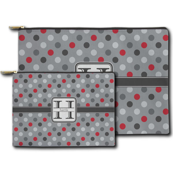 Red & Gray Polka Dots Zippered Pouches - Size Comparison