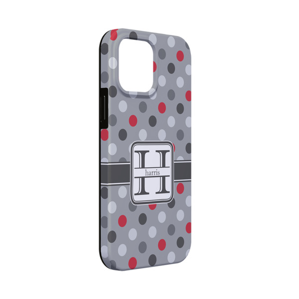 Custom Red & Gray Polka Dots iPhone Case - Rubber Lined - iPhone 13 Mini (Personalized)