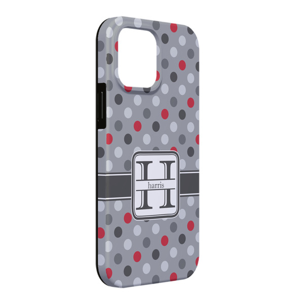 Custom Red & Gray Polka Dots iPhone Case - Rubber Lined - iPhone 13 Pro Max (Personalized)