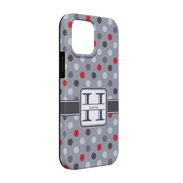 Custom Red & Gray Polka Dots iPhone Case - Rubber Lined - iPhone 13 (Personalized)