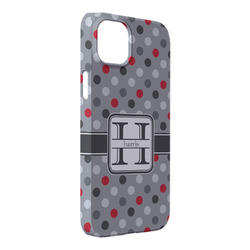 Red & Gray Polka Dots iPhone Case - Plastic - iPhone 14 Plus (Personalized)
