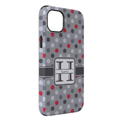 Red & Gray Polka Dots iPhone Case - Rubber Lined - iPhone 14 Plus (Personalized)