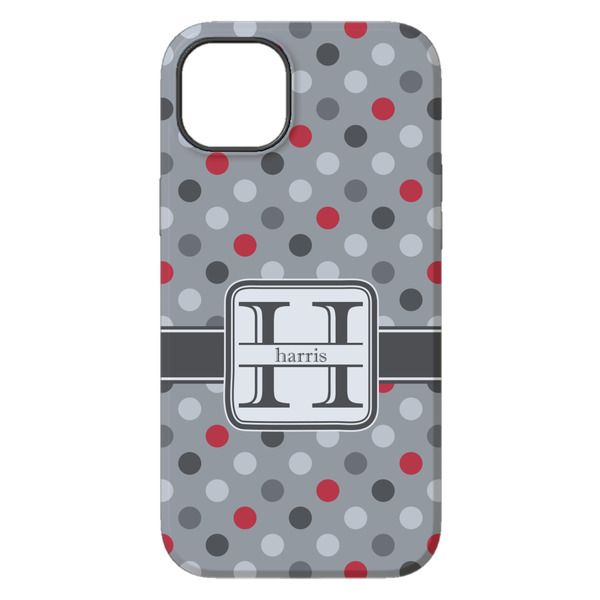 Red & Gray Polka Dots iPhone 14 Plus Tough Case - Back