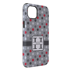 Red & Gray Polka Dots iPhone Case - Rubber Lined - iPhone 14 Pro Max (Personalized)
