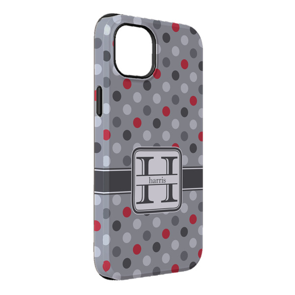 Custom Red & Gray Polka Dots iPhone Case - Rubber Lined - iPhone 14 Pro Max (Personalized)