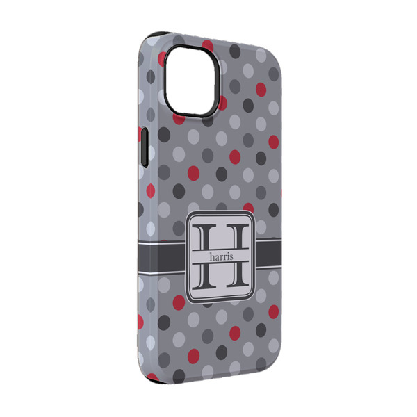 Custom Red & Gray Polka Dots iPhone Case - Rubber Lined - iPhone 14 Pro (Personalized)