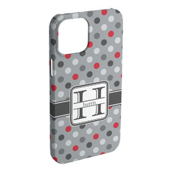 Red & Gray Polka Dots iPhone Case - Plastic - iPhone 15 Plus (Personalized)