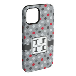 Red & Gray Polka Dots iPhone Case - Rubber Lined - iPhone 15 Plus (Personalized)