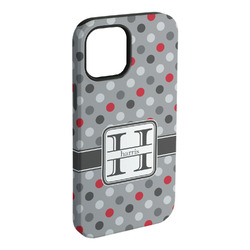 Red & Gray Polka Dots iPhone Case - Rubber Lined - iPhone 15 Pro Max (Personalized)