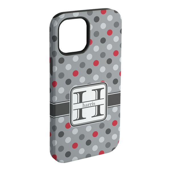 Custom Red & Gray Polka Dots iPhone Case - Rubber Lined (Personalized)