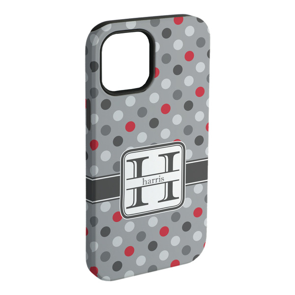 Custom Red & Gray Polka Dots iPhone Case - Rubber Lined - iPhone 15 Pro Max (Personalized)