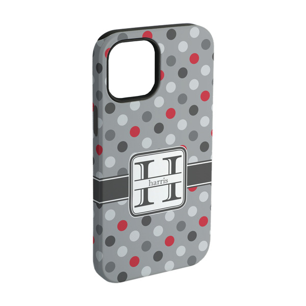 Custom Red & Gray Polka Dots iPhone Case - Rubber Lined - iPhone 15 (Personalized)
