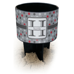Red & Gray Polka Dots Black Beach Spiker Drink Holder (Personalized)