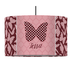 Polka Dot Butterfly 12" Drum Pendant Lamp - Fabric (Personalized)