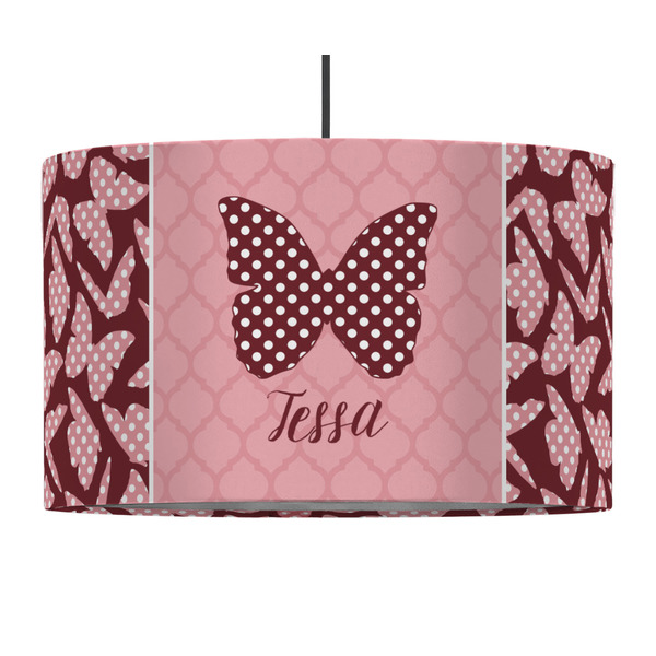 Custom Polka Dot Butterfly 12" Drum Pendant Lamp - Fabric (Personalized)