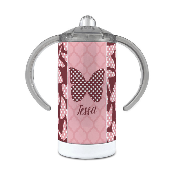 Custom Polka Dot Butterfly 12 oz Stainless Steel Sippy Cup (Personalized)