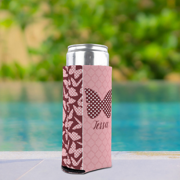 Polka Dot Butterfly Can Cooler - Tall 12oz - In Context