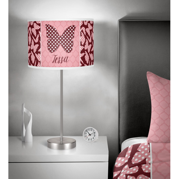 Polka Dot Butterfly 13 inch drum lamp shade - in room