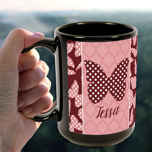 Polka Dot Butterfly 15oz. Black Mug - LIFESTYLE