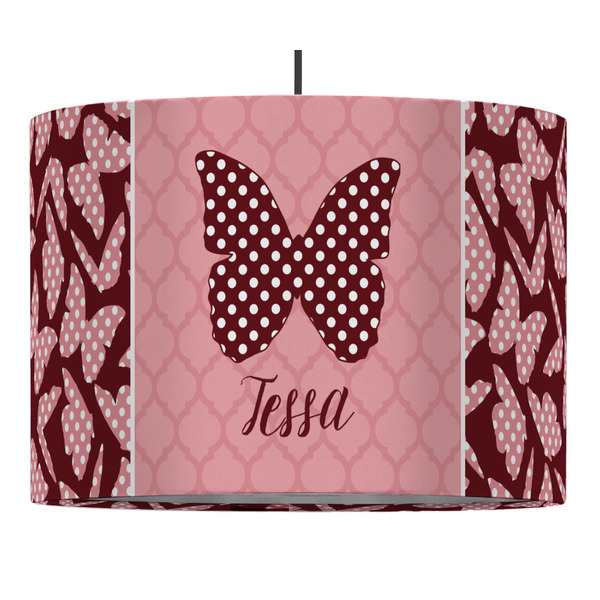 Custom Polka Dot Butterfly 16" Drum Pendant Lamp - Fabric (Personalized)
