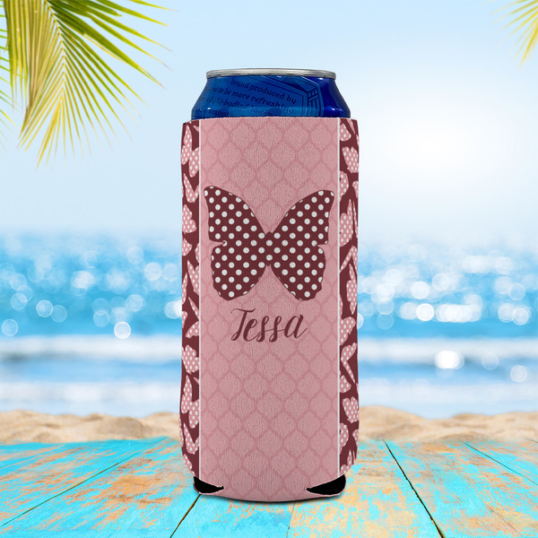Polka Dot Butterfly 16oz Can Sleeve - LIFESTYLE