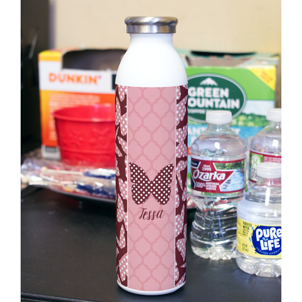 Polka Dot Butterfly 20oz Water Bottles - Full Print - In Context