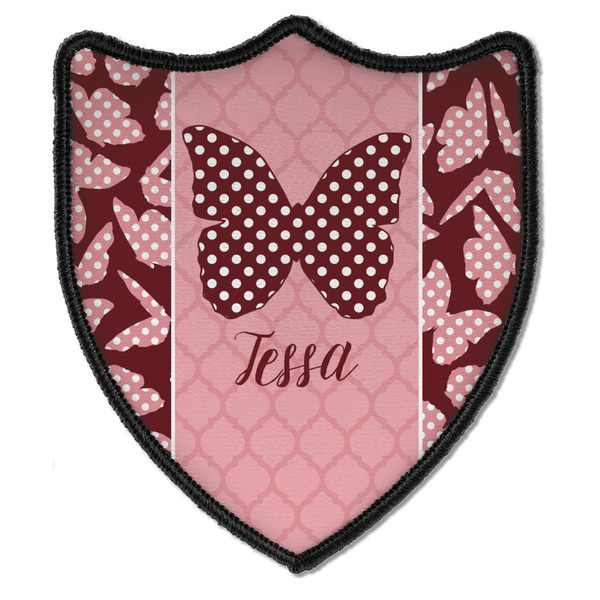 Custom Polka Dot Butterfly Iron On Shield Patch B w/ Name or Text