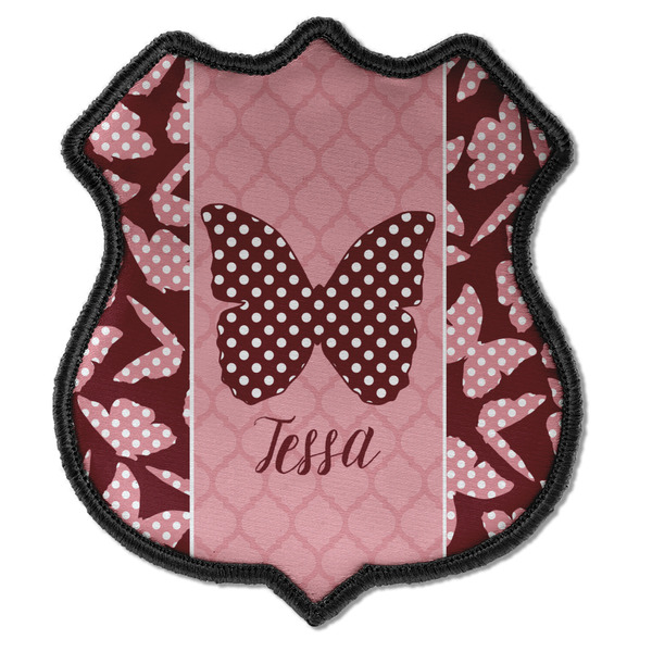 Custom Polka Dot Butterfly Iron On Shield Patch C w/ Name or Text
