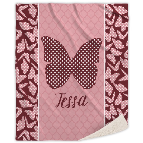 Custom Polka Dot Butterfly Sherpa Throw Blanket (Personalized)