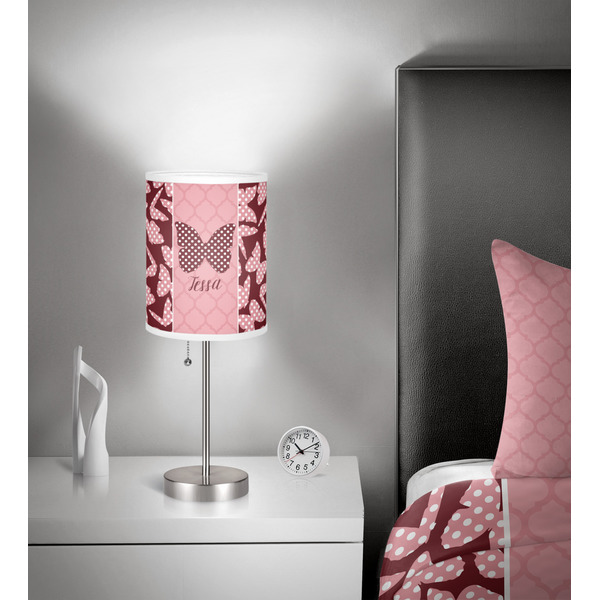 Polka Dot Butterfly 7 inch drum lamp shade - in room