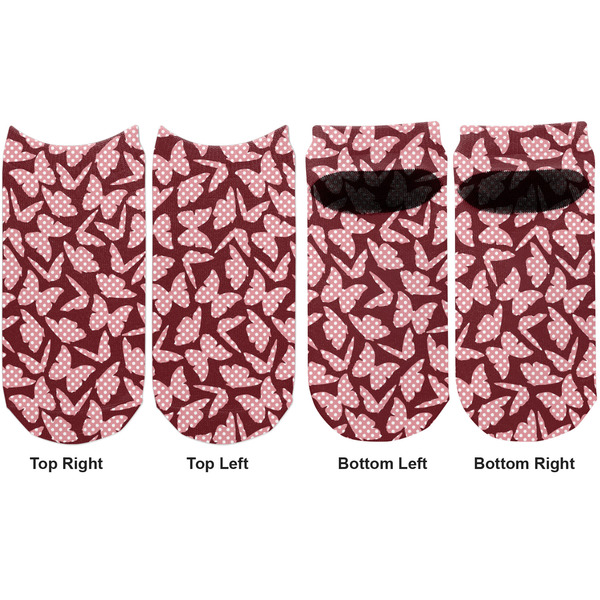 Polka Dot Butterfly Adult Ankle Socks - Double Pair - Front and Back - Apvl