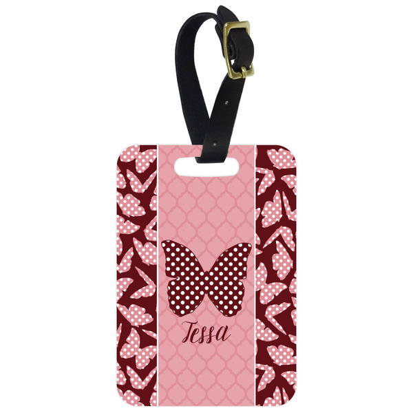 Custom Polka Dot Butterfly Metal Luggage Tag w/ Name or Text