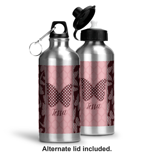Polka Dot Butterfly Aluminum Water Bottle - Alternate lid options