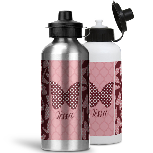 Polka Dot Butterfly Aluminum Water Bottles - MAIN (white &silver)
