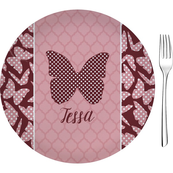 Custom Polka Dot Butterfly 8" Glass Appetizer / Dessert Plates - Single or Set (Personalized)