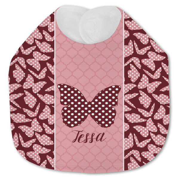 Custom Polka Dot Butterfly Jersey Knit Baby Bib w/ Name or Text