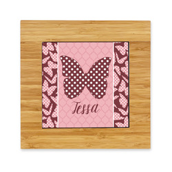 Polka Dot Butterfly Bamboo Trivet with Ceramic Tile Insert (Personalized)