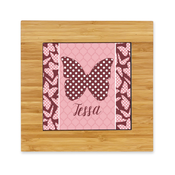 Custom Polka Dot Butterfly Bamboo Trivet with Ceramic Tile Insert (Personalized)