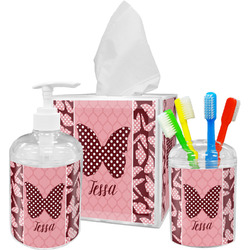 Polka Dot Butterfly Acrylic Bathroom Accessories Set w/ Name or Text